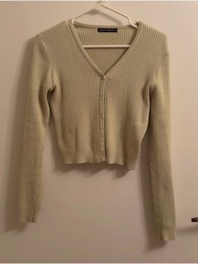 Brandy Melville Sage Green Ribbed V-Neck Button-Up Cardigan